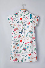 Western Print Flutter Sleeve Button Down Mini Dress