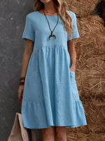 Full Size Casual Loose Fit Tiered Ruffle Hem Dress Plus Size