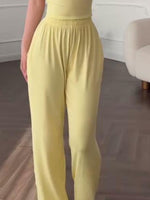 Full Size Round Neck Top and Wide Leg Pants Set Plus Size