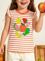 Children's Striped Fruit Print Ruffle Sleeve Tee