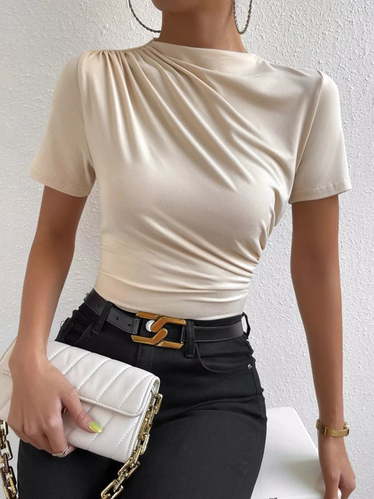 Elegant Draped Short Sleeve Top