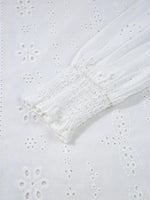 Eyelet Embroidered Smocked Cuff Sheer Blouse