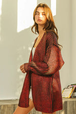 BiBi Metallic Knit V-neck Open Sweater Cardigan
