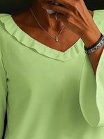 Full Size Ruffled V-Neck Long Sleeve Blouse Plus Size