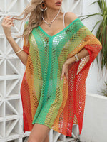 Openwork Contrast V-Neck Cover-Up - Ladyez