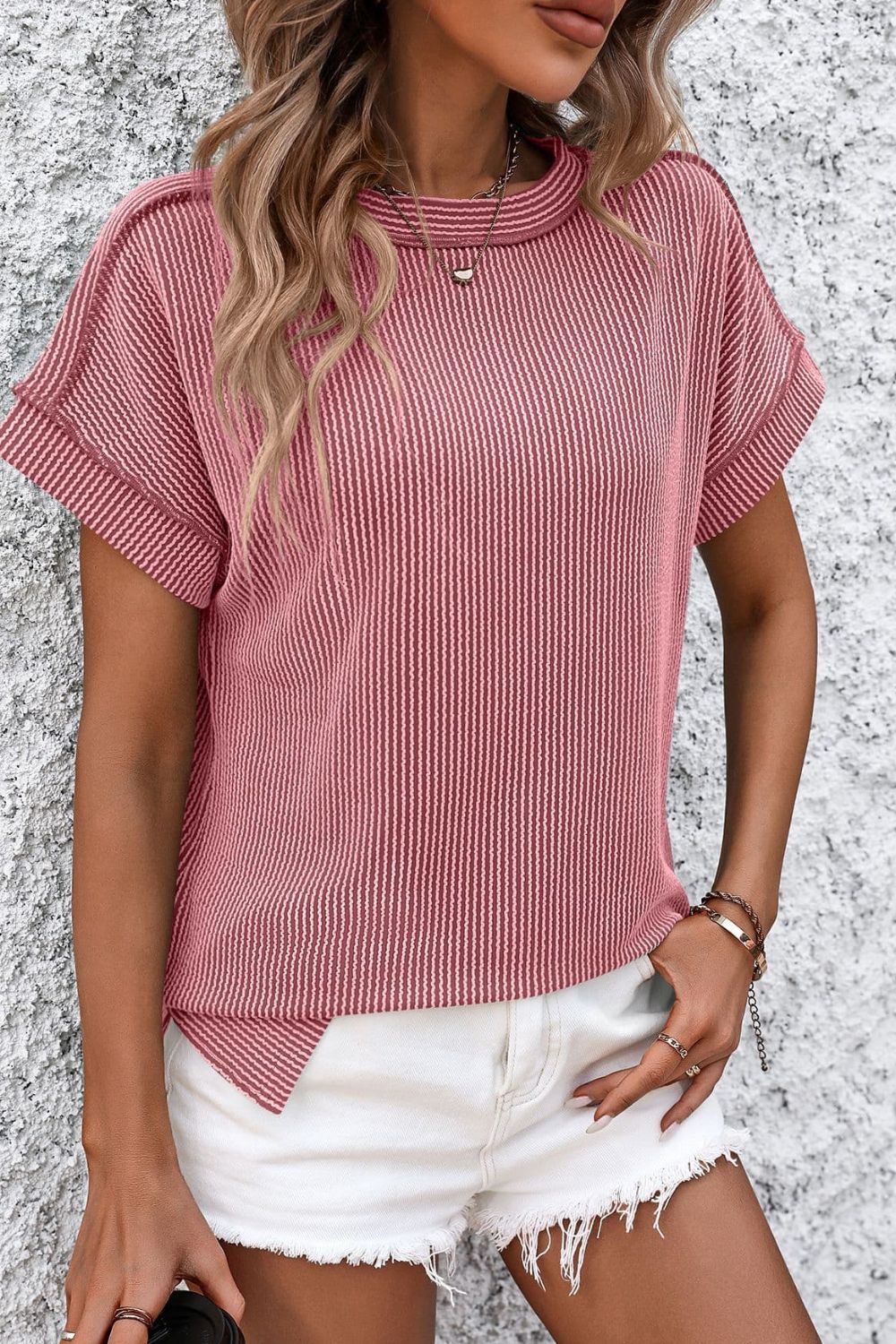 Mandy Striped Round Neck Short Sleeve T-Shirt - Ladyez