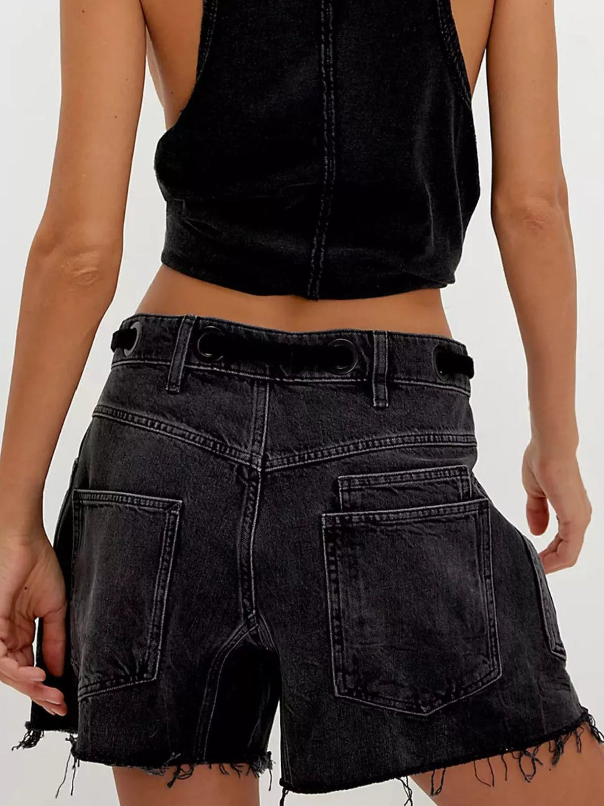 Drawstring Raw Hem Denim Shorts