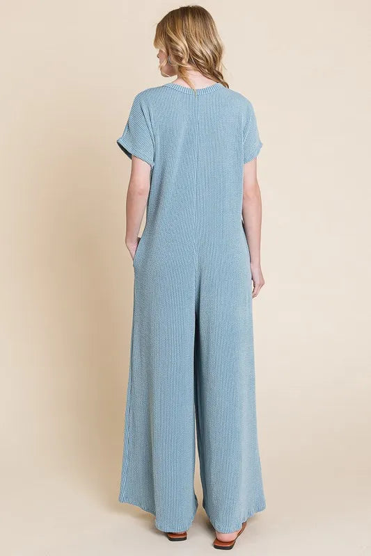 BOMBOM Rib Knit Jumpsuit with Button Detail - Ladyez