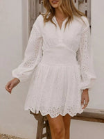 Eyelet Balloon Sleeve Mini Dress
