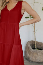 FAM-FAM Tiered V-Neck Sleeveless Dress - Ladyez