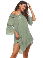 Backless Cutout Three-Quarter Sleeve Cover Up - Ladyez