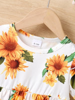 Children's Sunflower Ruffled Short Sleeve Top and Shorts Set