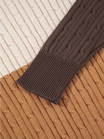 Colorblock Cable Knit Round Neck Sweater