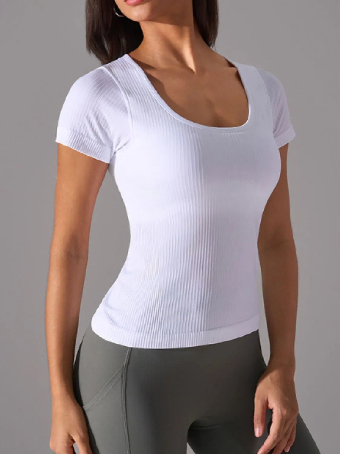 Square Neck Active T-Shirt with Detachable Chest Pads - Ladyez