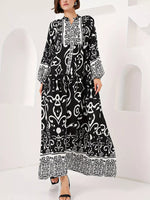 Printed Notched Balloon Sleeve Maxi Dress