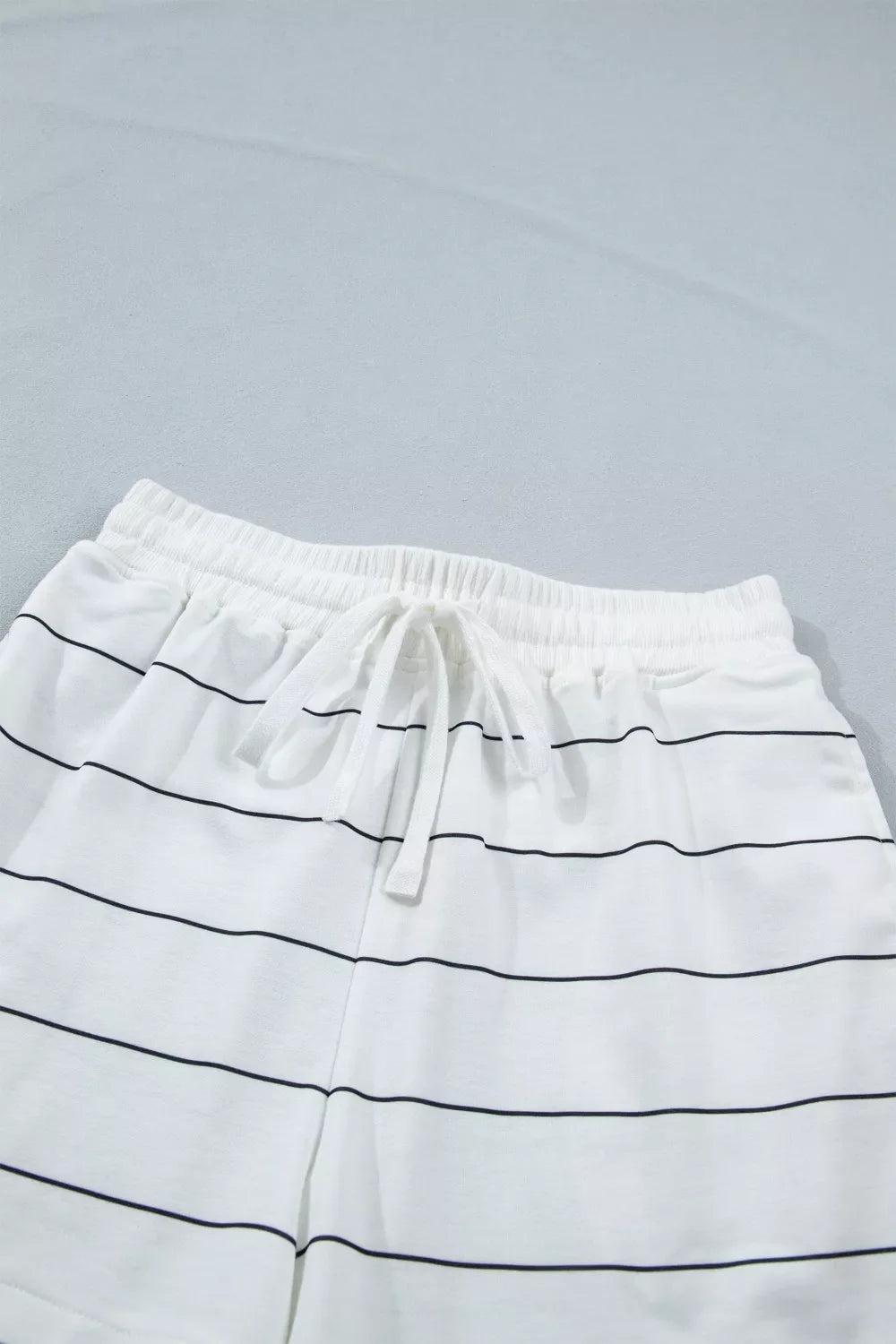 Stripe Half Sleeve Tee and Drawstring Shorts Set