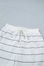 Stripe Half Sleeve Tee and Drawstring Shorts Set