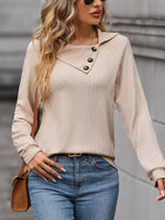 Button-Decor Long Sleeve Textured Top