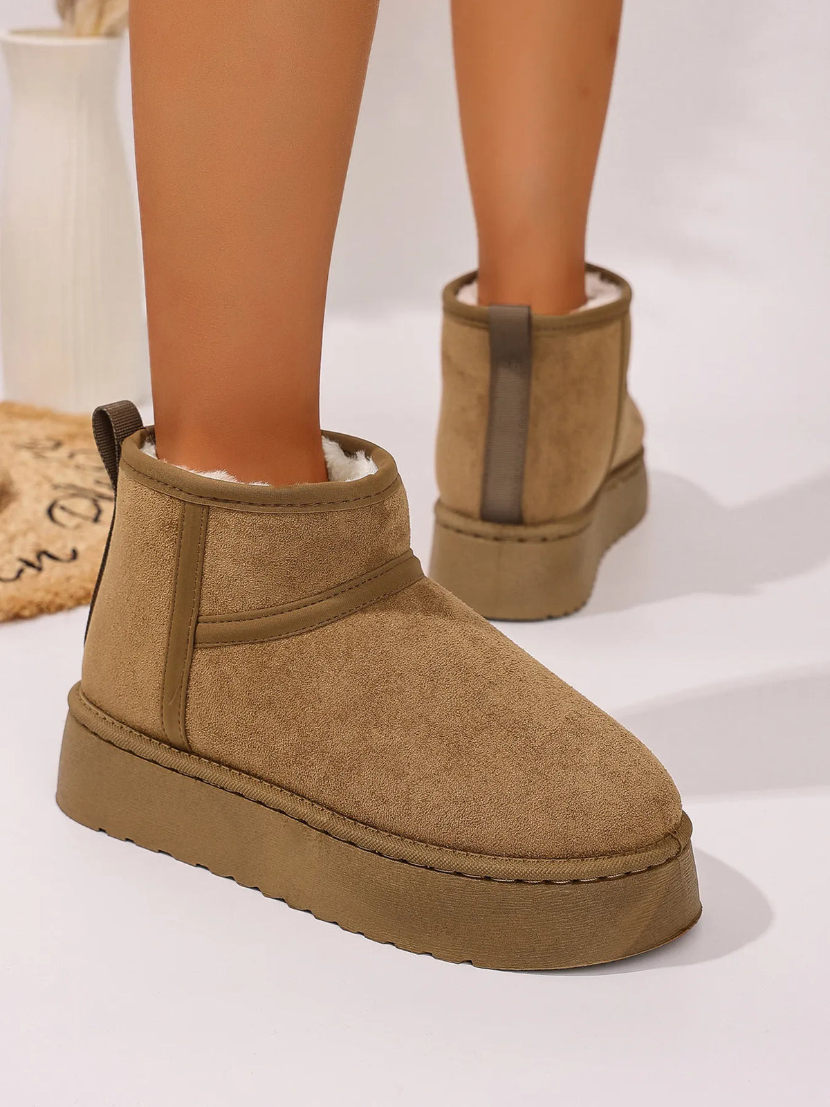 Platform Winter Ankle Boots with Cozy Fleece Lining - Ladyez