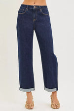RISEN Slouchy CroppedBoyfriend Jeans With Cuffed Hem