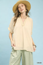 Umgee V-Neck Short Sleeve Blouse