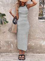 Striped Sleeveless Bodycon Midi Dress