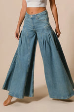 BiBi Pleated Detail Wide Jeans - Ladyez