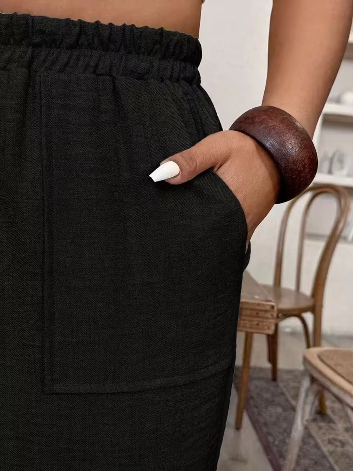 Plus Size High-Waisted Elastic Waist Pants with Pockets