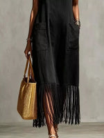 Full Size Fringe V-Neck Spaghetti Strap Dress Plus Size