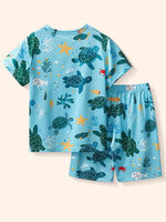 Children's Turtle Print Round Neck Tee and Shorts Set