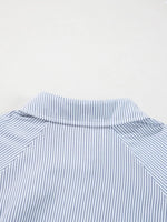 Pinstripe Long Sleeve Smocked Cuffs Button Shirt Collar Blouse