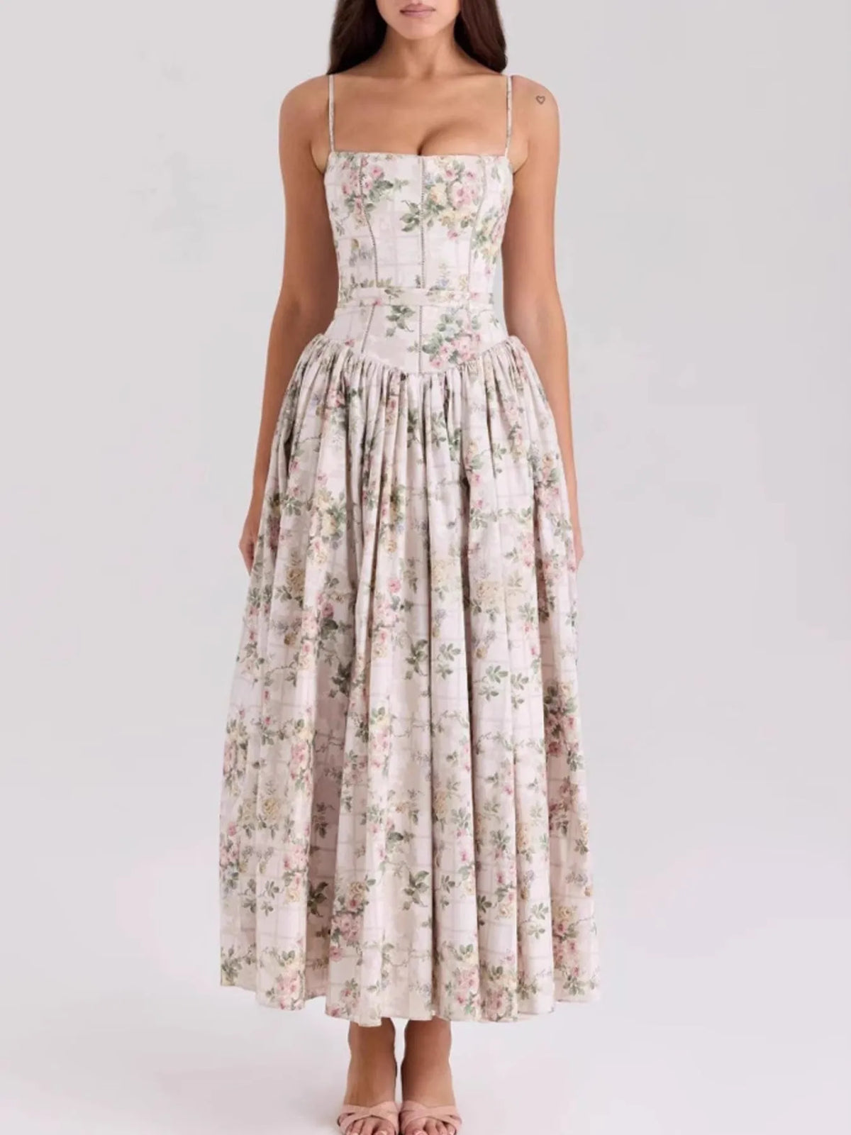 Floral Print Square Neck Maxi Cami Dress - Ladyez