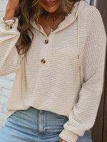 Casual Waffle Knit Button Detail Hoodie