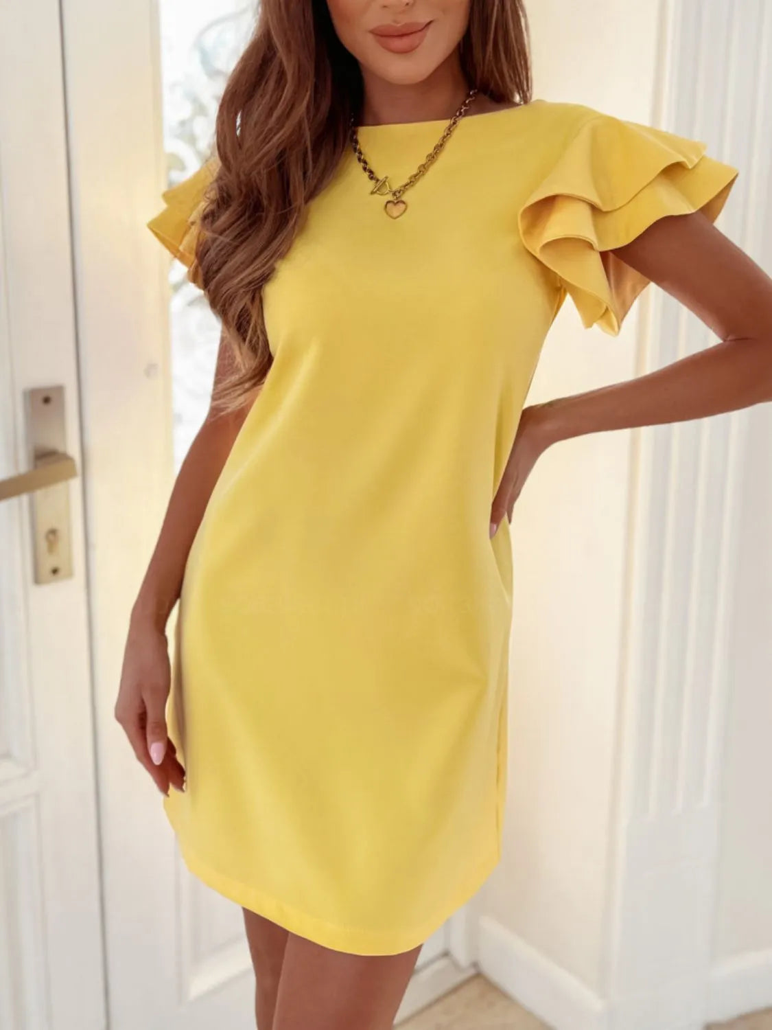 Ruffled Layered Short Sleeve Mini Dress - Ladyez