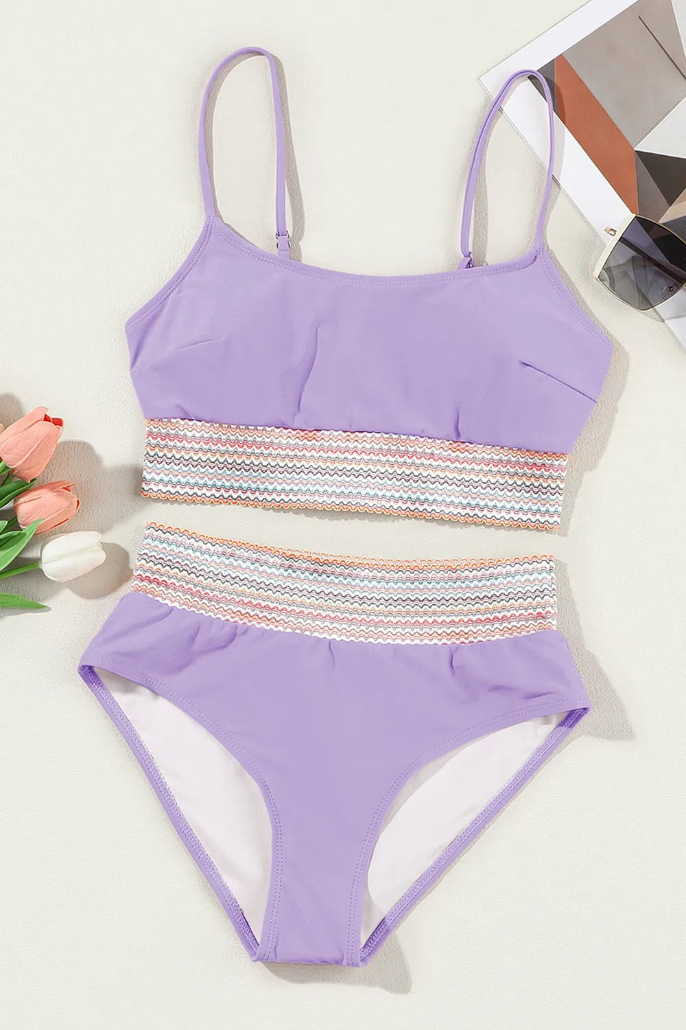 Scoop Neck Spaghetti Strap Bikini Set - Ladyez