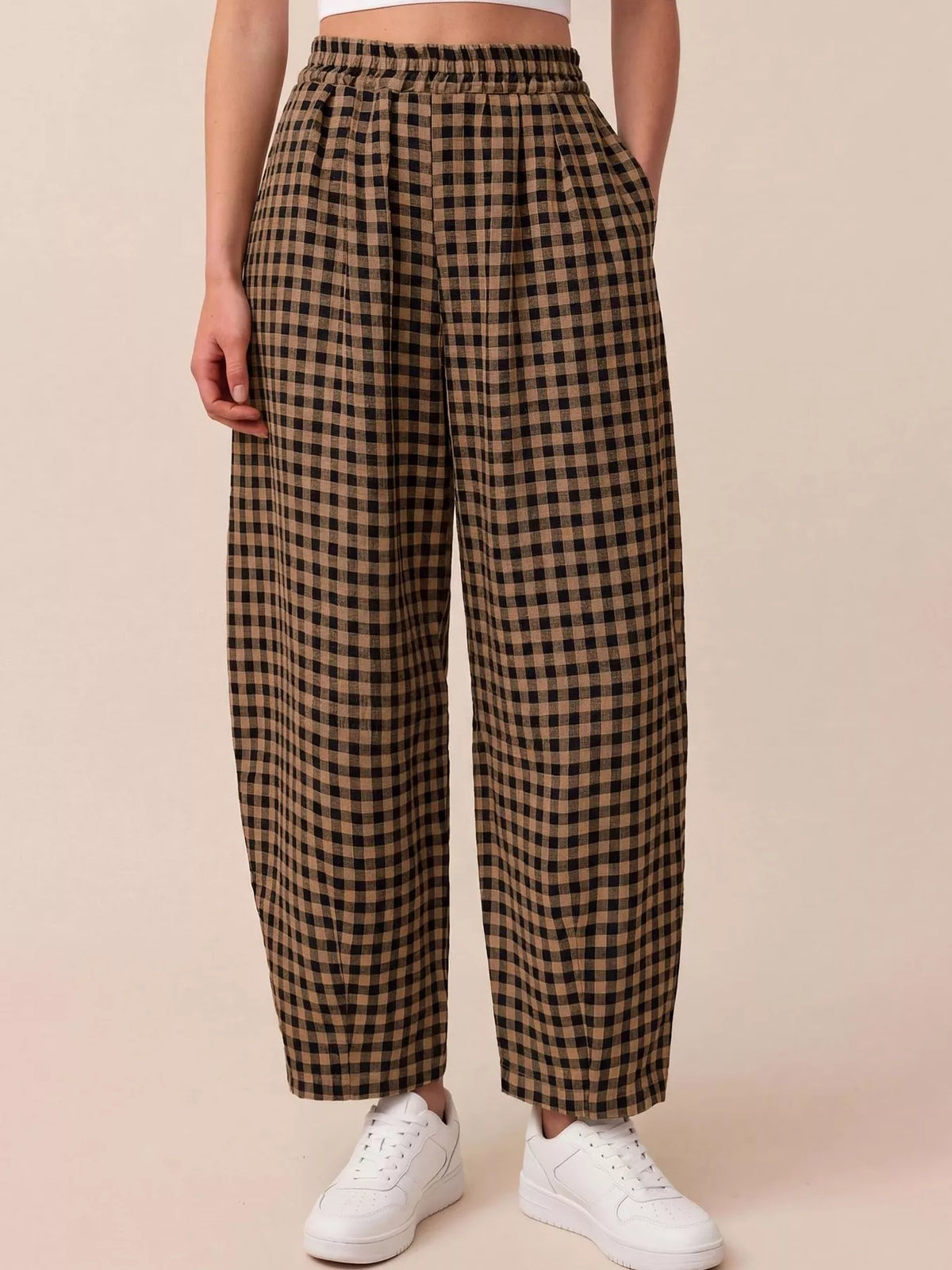 Gingham Wide-Leg Casual Pants