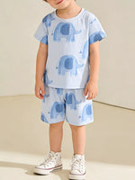 Children's Elephant Print Tee and Shorts Set