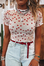 Sheer Heart Print Fitted Top