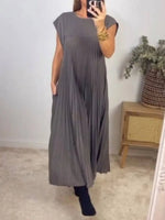 Full Size Pleated Round Neck Maxi Dress Plus Size - Ladyez