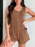 Button Detail Wide Strap Romper