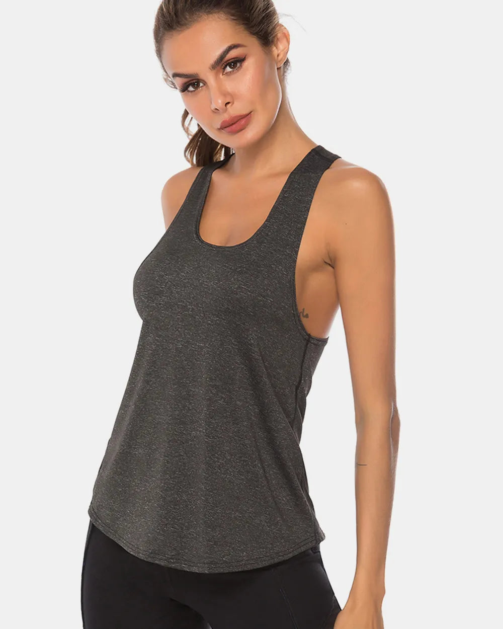 Full Size Scoop Neck Wide Strap Active Tank - Ladyez