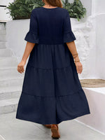 Plus Size Ruffle Sleeves Tiered Midi Dress