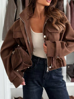 Drawstring Button-Up Casual Jacket