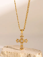 Stainless Steel Zircon Cross Pendant Necklace