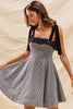 SO ME Houndstooth Fit Flare Mini Dress with Shoulder Tie