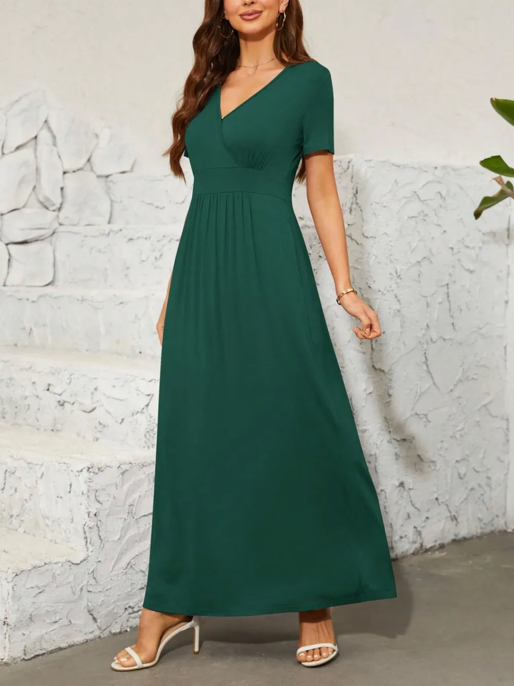 Surplice Short Sleeve Maxi Dress - Ladyez