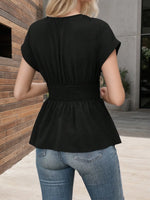 Surplice Short Sleeve Blouse - Ladyez