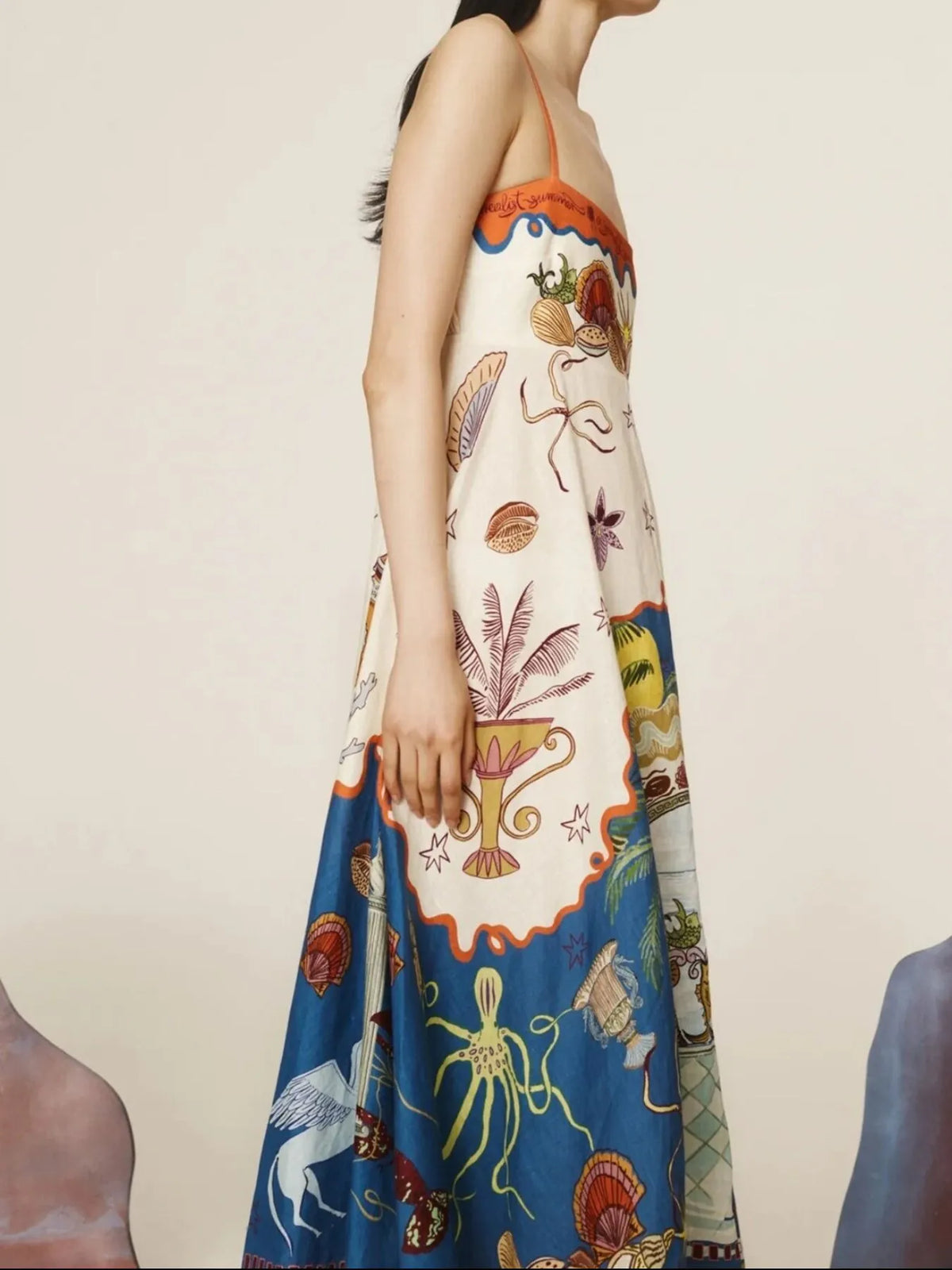 Printed Square Neck Maxi Cami Dress - Ladyez