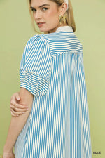 Umgee Pinstripe Shift Dress with Contrast Trim
