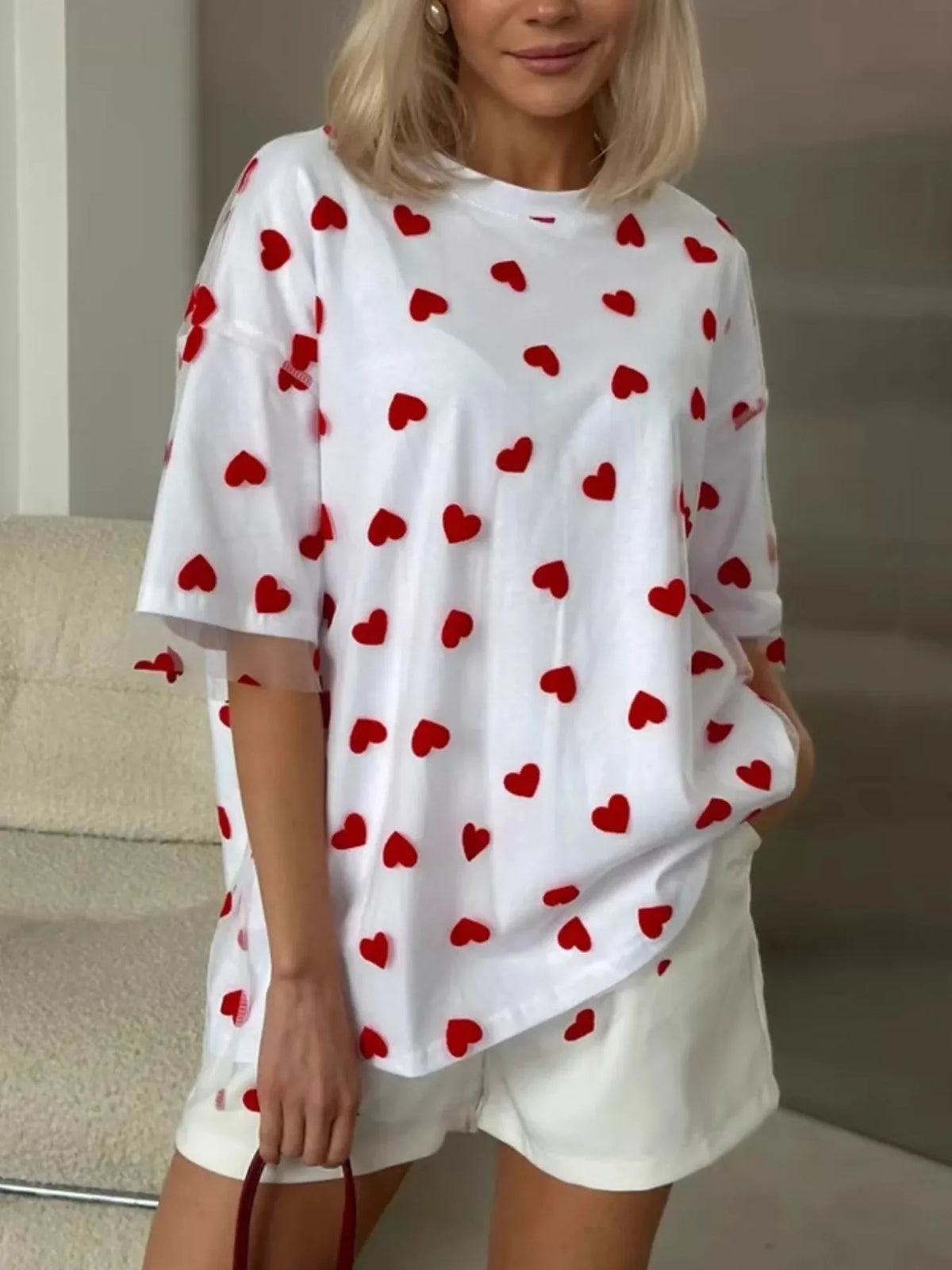 Heart Print Oversized T-Shirt